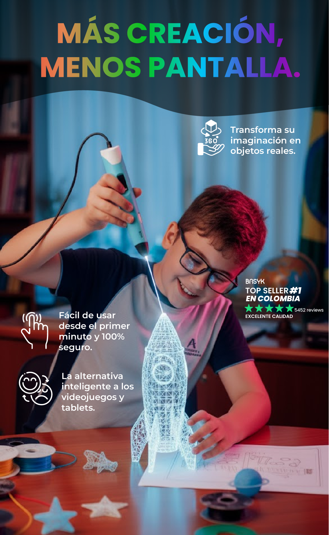 Lápiz 3D para Niños y Adultos - Kit de Impresión con Filamentos de Colores Incluidos